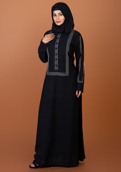 Black Abaya with Contrast Anchor Stitch in Yoke