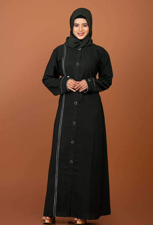 Olive Daily Wear Abaya with Unique Piping in Shoulder Line