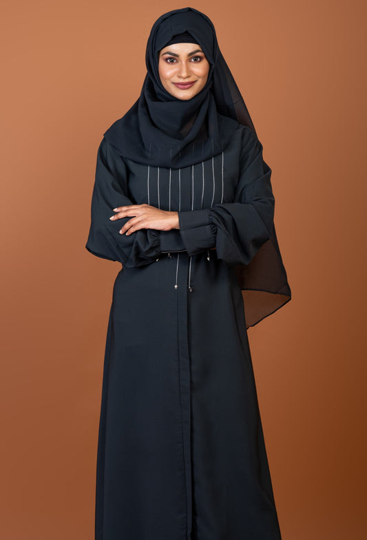 Dark Grey Front Open Abaya