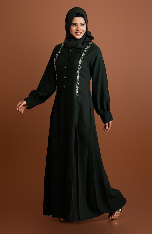 Olive Hand Embroidered Casual Abaya