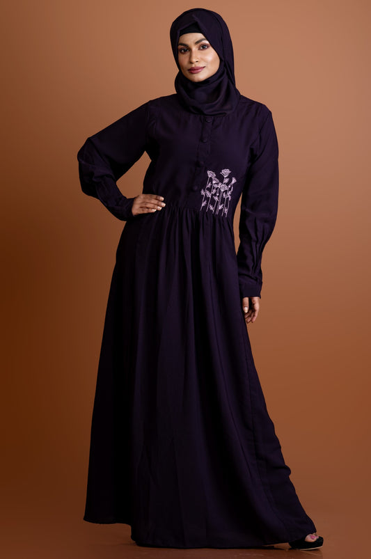 Olive Hand-Embroidered Daily Wear Abaya