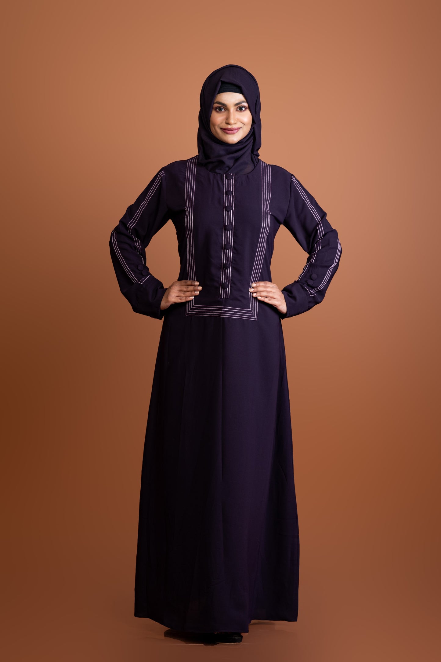 Deep Purple Abaya with Contrast Anchor Stitch in Yoke