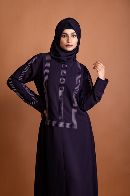 Deep Purple Abaya with Contrast Anchor Stitch in Yoke