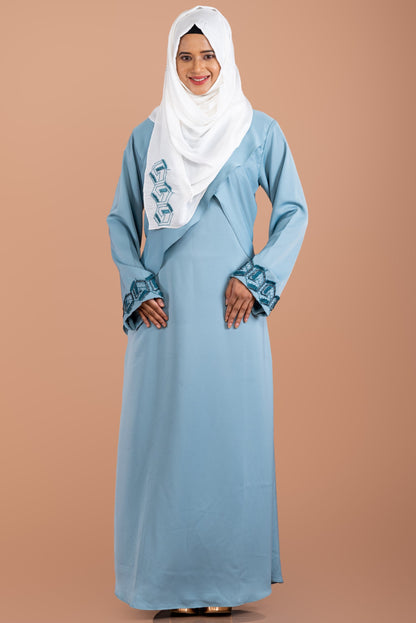 Luxury Party Wear Abaya with 3D Embroidered Sleeves and Muslin Stole