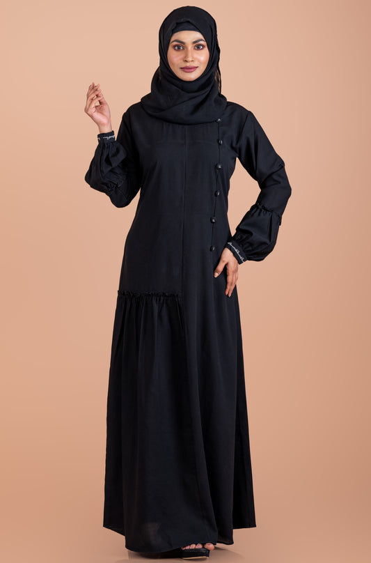 Black Pintuck and Frill Gather Abaya