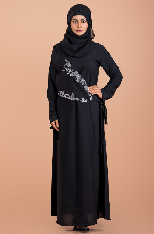 Floral Elegance Black Abaya