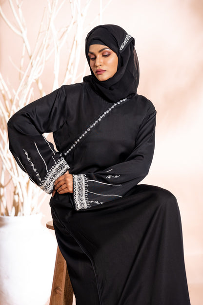 Exquisite Embroidered Abaya with Beads and Black Stole