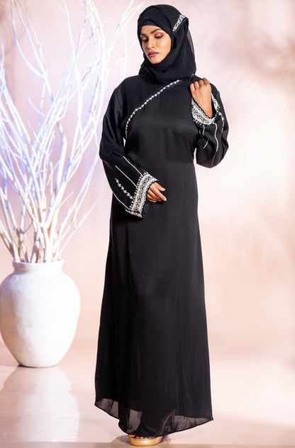 Exquisite Embroidered Abaya with Beads and Black Stole