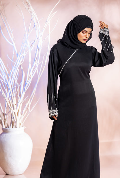 Exquisite Embroidered Abaya with Beads and Black Stole