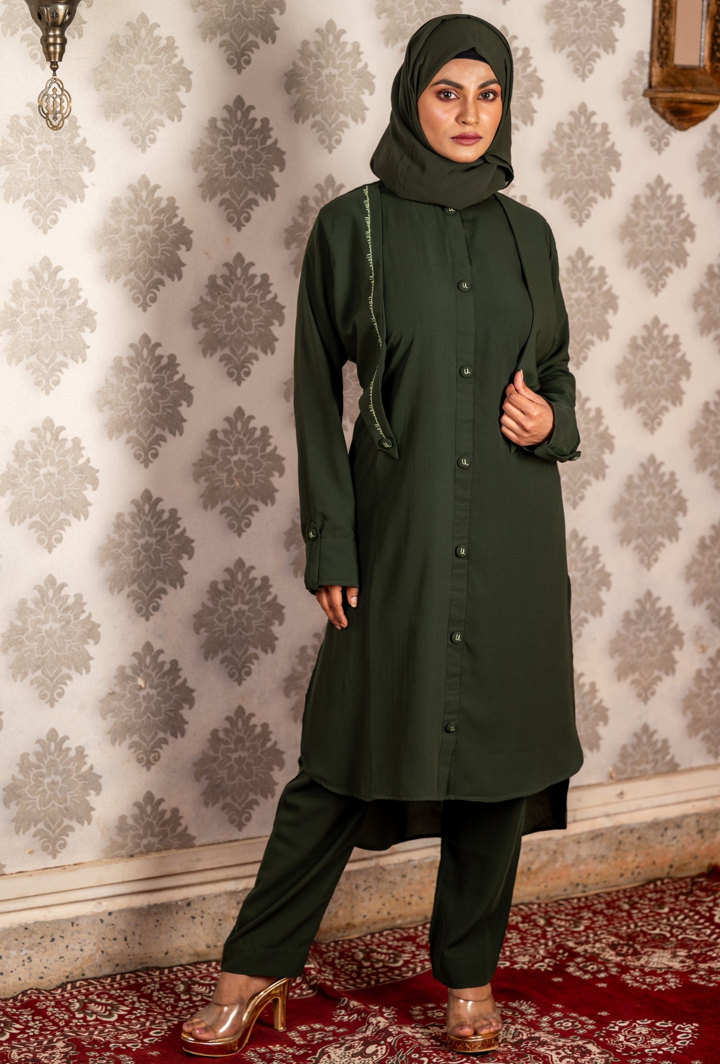 Hand-Embroidered Modest Co-Ord Set with Matching Hijab