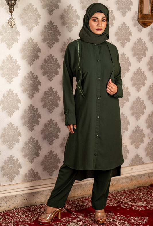 Hand-Embroidered Modest Co-Ord Set with Matching Hijab