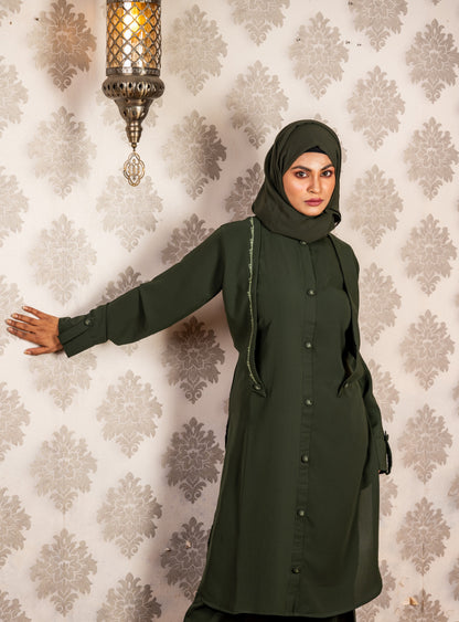 Hand-Embroidered Modest Co-Ord Set with Matching Hijab